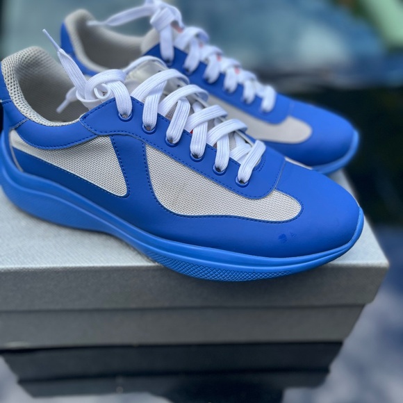 Prada Blue and White Mens American Cup Rubber Trainer Sneakers - Picture 1 of 14